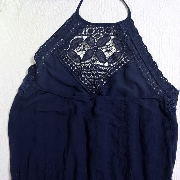 American Eagle Outfitters Lace Detail Navy Blue Halter Romper Shorts Size L Wome - Picture 4 of 10